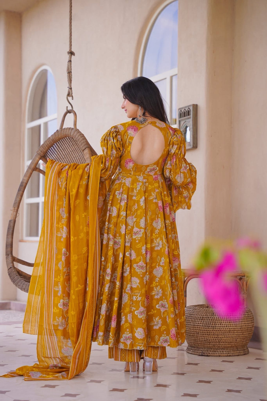 ZERISHA FLORAL COTTON ANARKALI SUIT SET