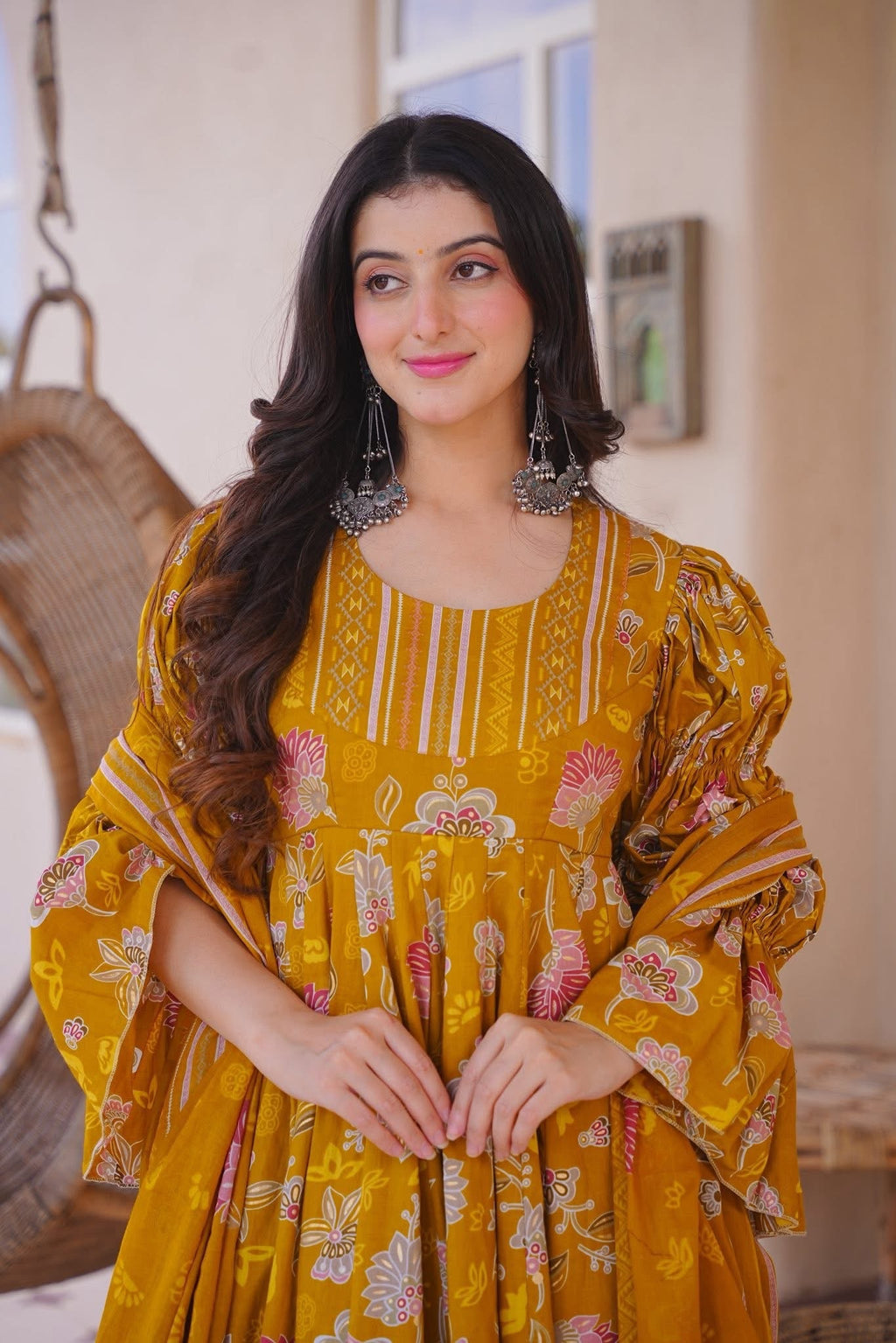 ZERISHA FLORAL COTTON ANARKALI SUIT SET