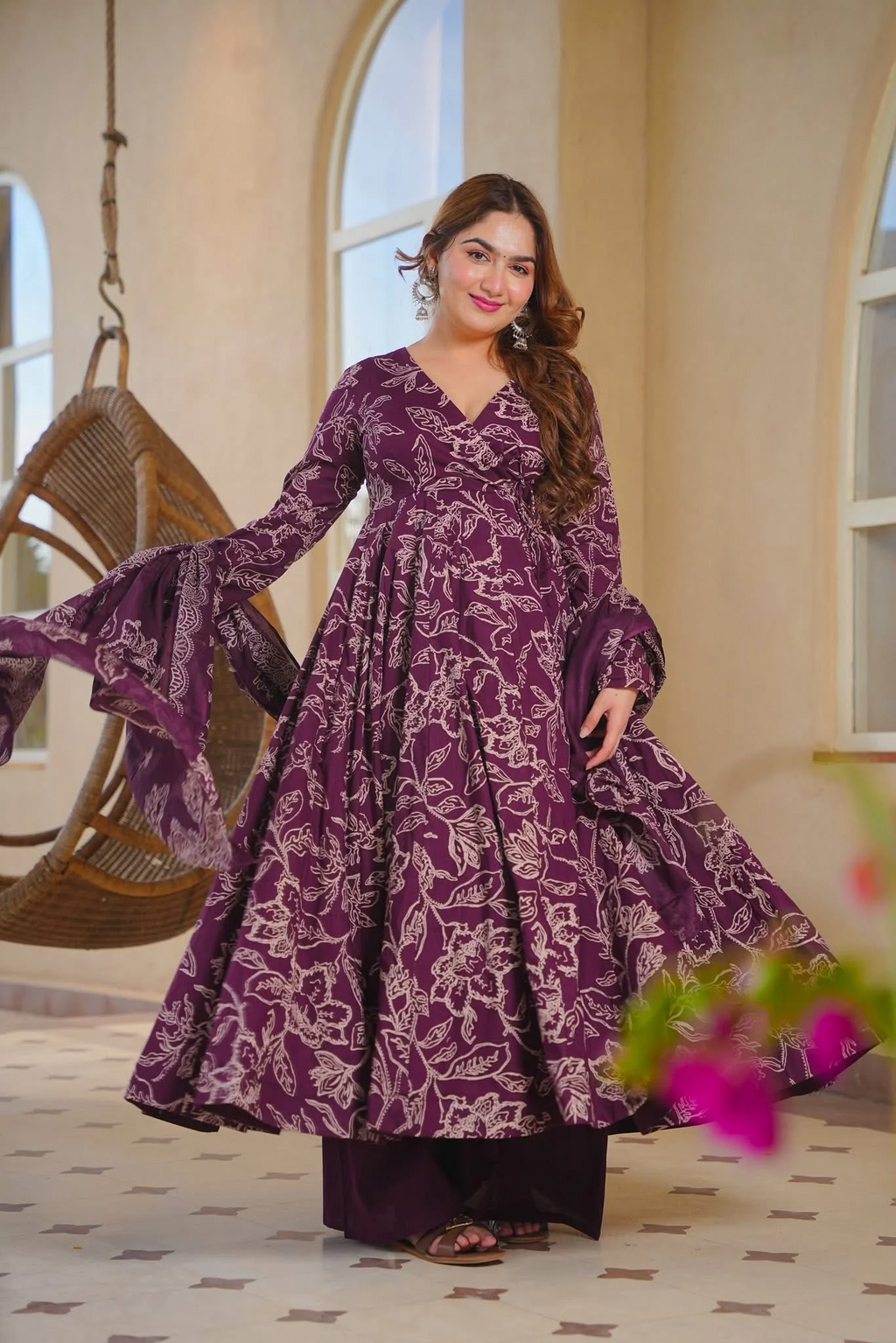 OMYRA PRINTED ANGRAKHA COTTON ANARKALI SUIT SET