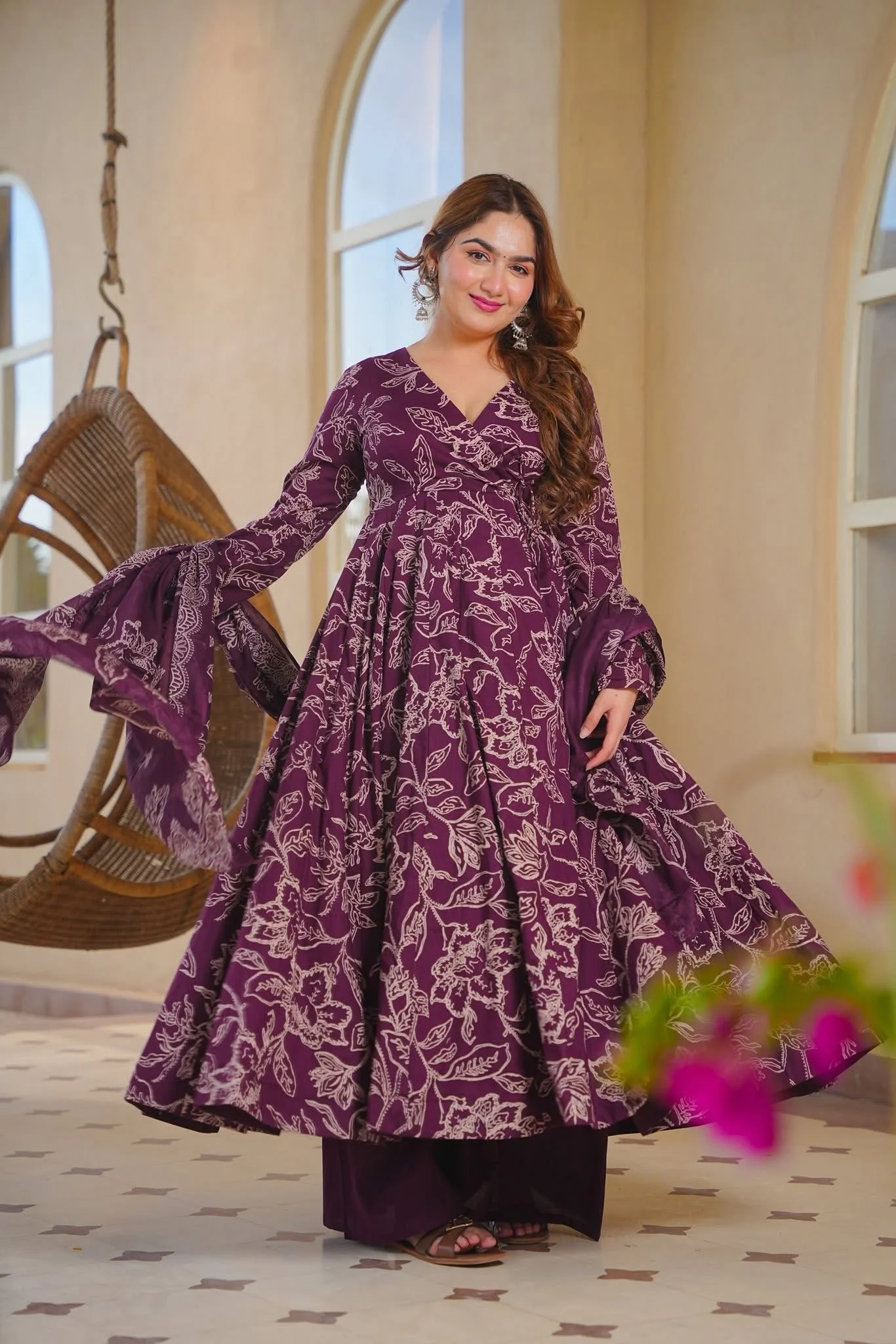 OMYRA PRINTED ANGRAKHA COTTON ANARKALI SUIT SET