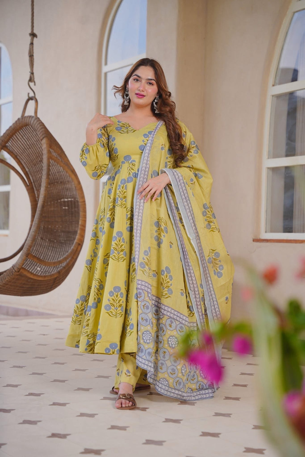 FARYAL PRINTED COTTON ANARKALI SUIT SET