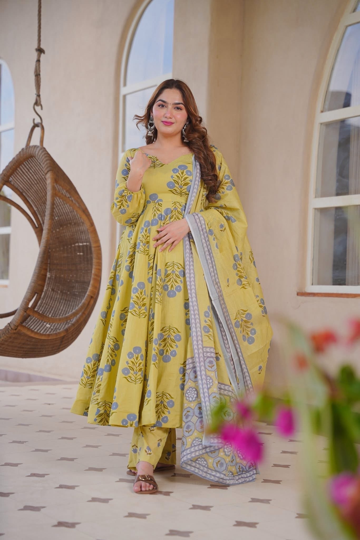 FARYAL PRINTED COTTON ANARKALI SUIT SET