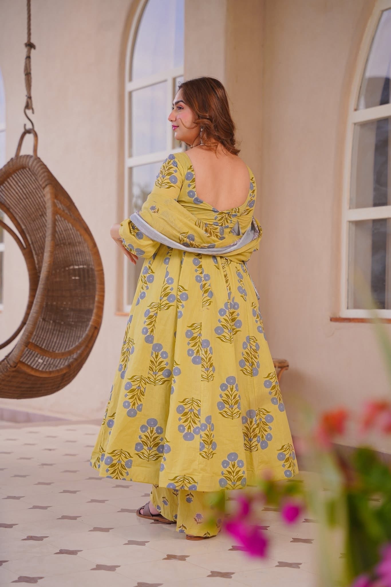 FARYAL PRINTED COTTON ANARKALI SUIT SET
