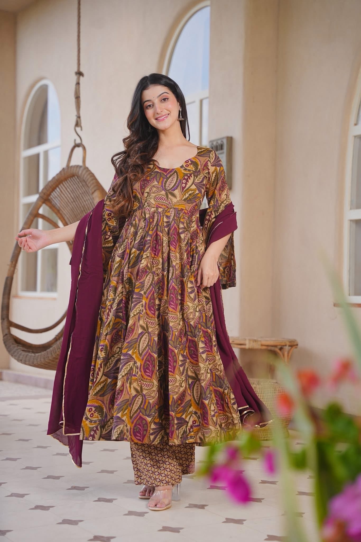 ELISHA PRINTED COTTON ANARKALI SUIT SET