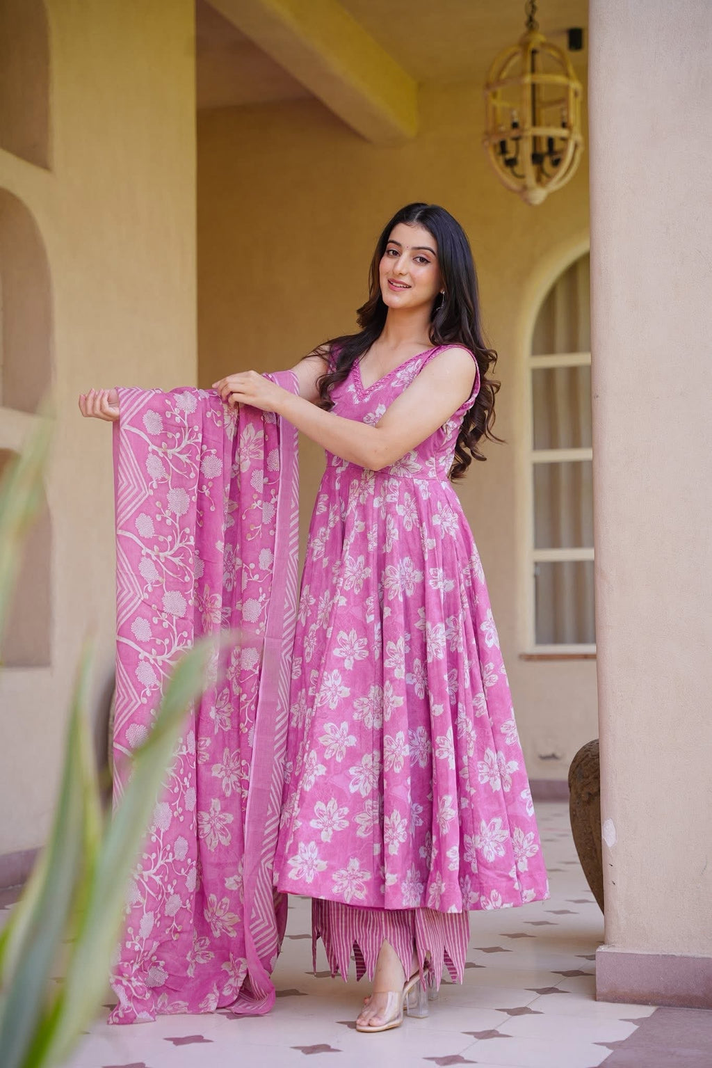 RUHIRIKA PINK COTTON ANARKALI SUIT SET
