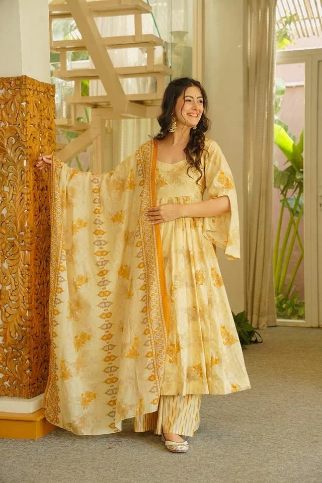 AKRUTI PASTEL COTTON ANARKALI SUIT SET