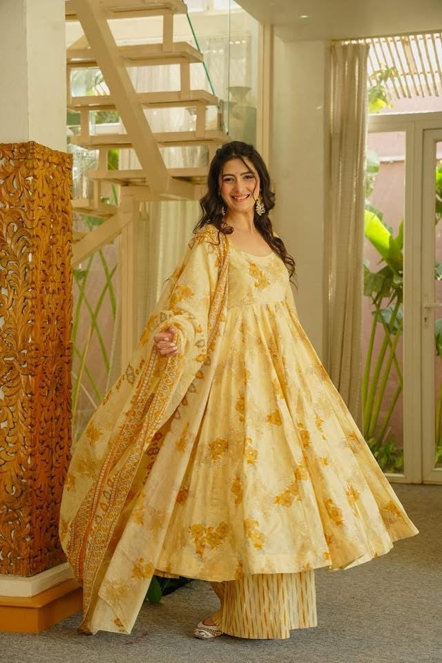AKRUTI PASTEL COTTON ANARKALI SUIT SET