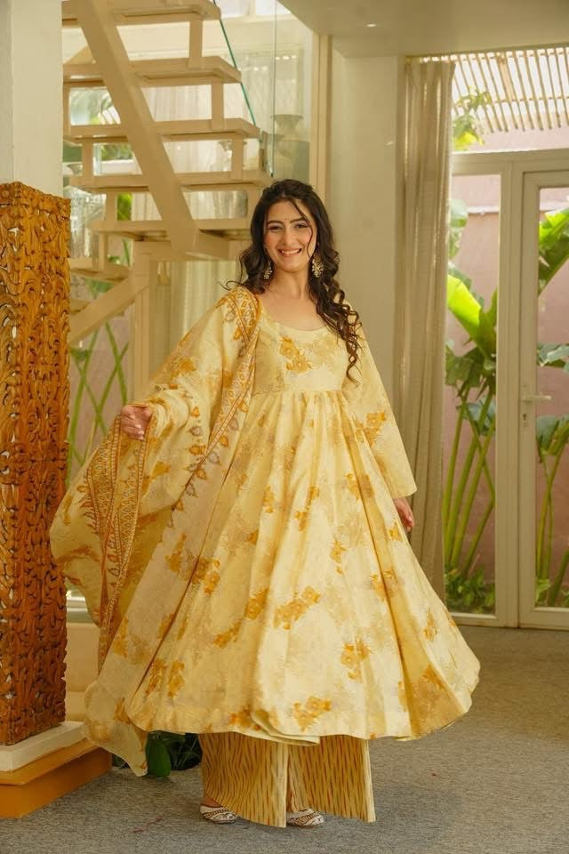 AKRUTI PASTEL COTTON ANARKALI SUIT SET