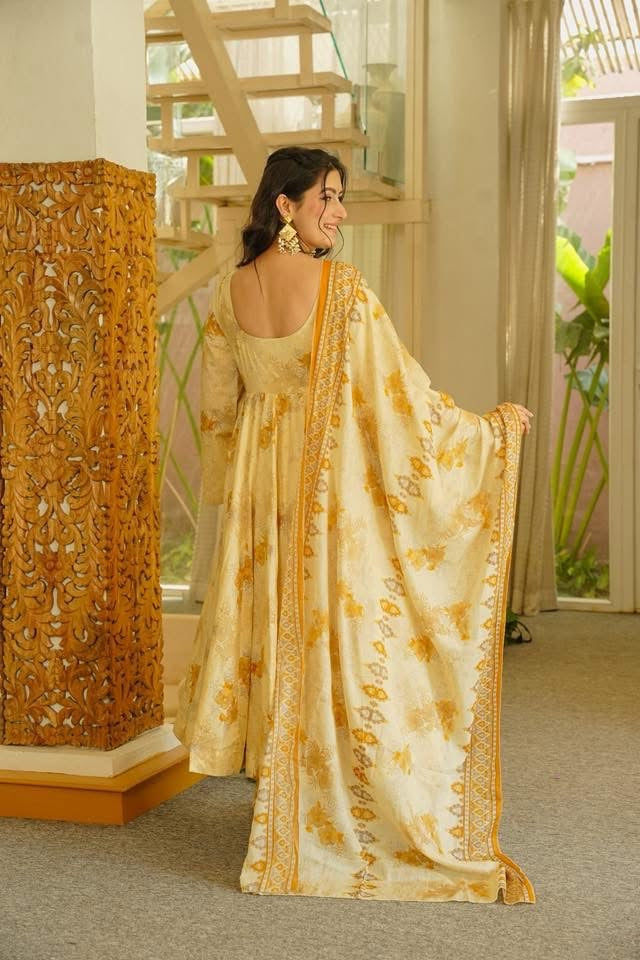 AKRUTI PASTEL COTTON ANARKALI SUIT SET