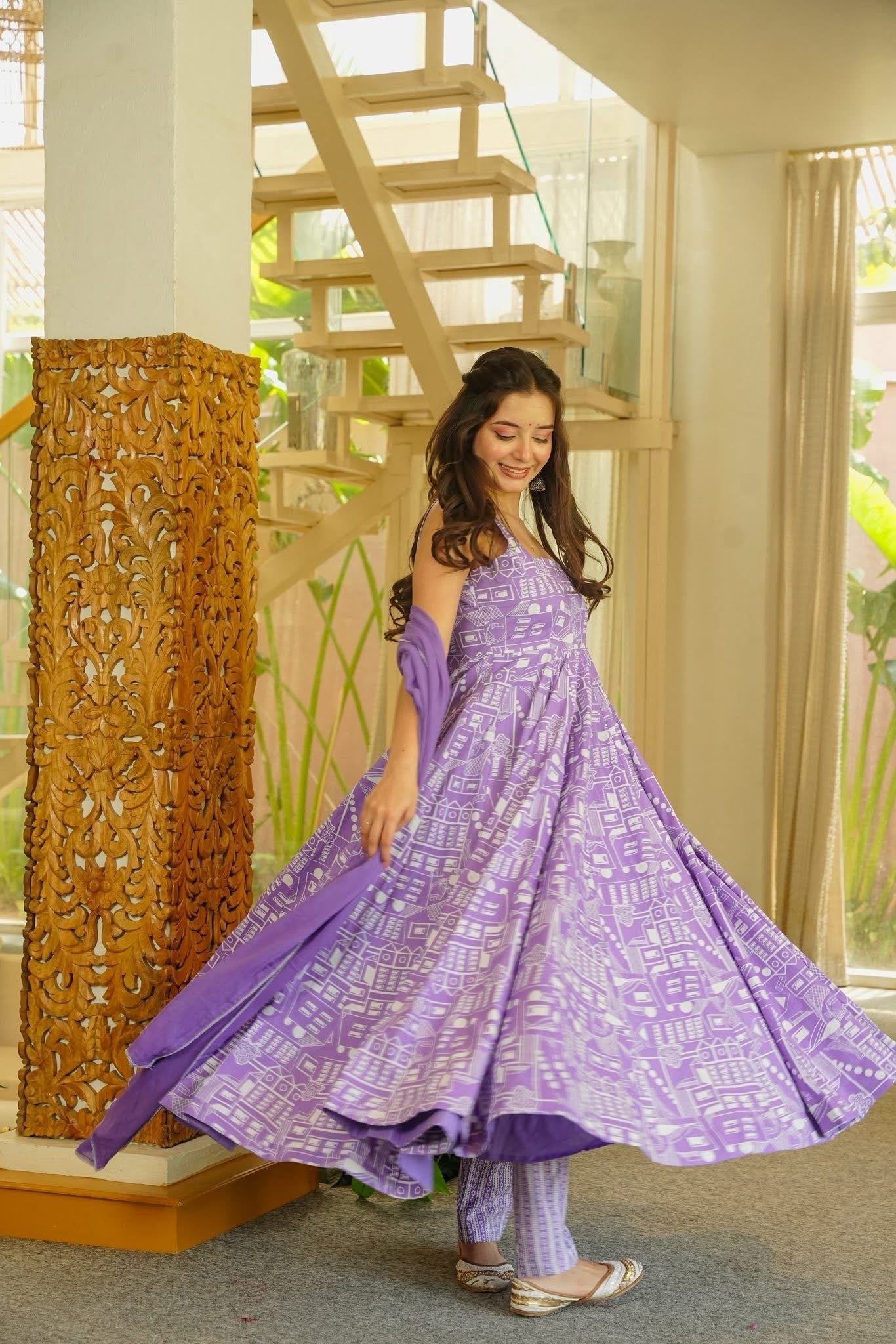 JASMIKA LAVENDER COTTON ANARKALI SUIT SET