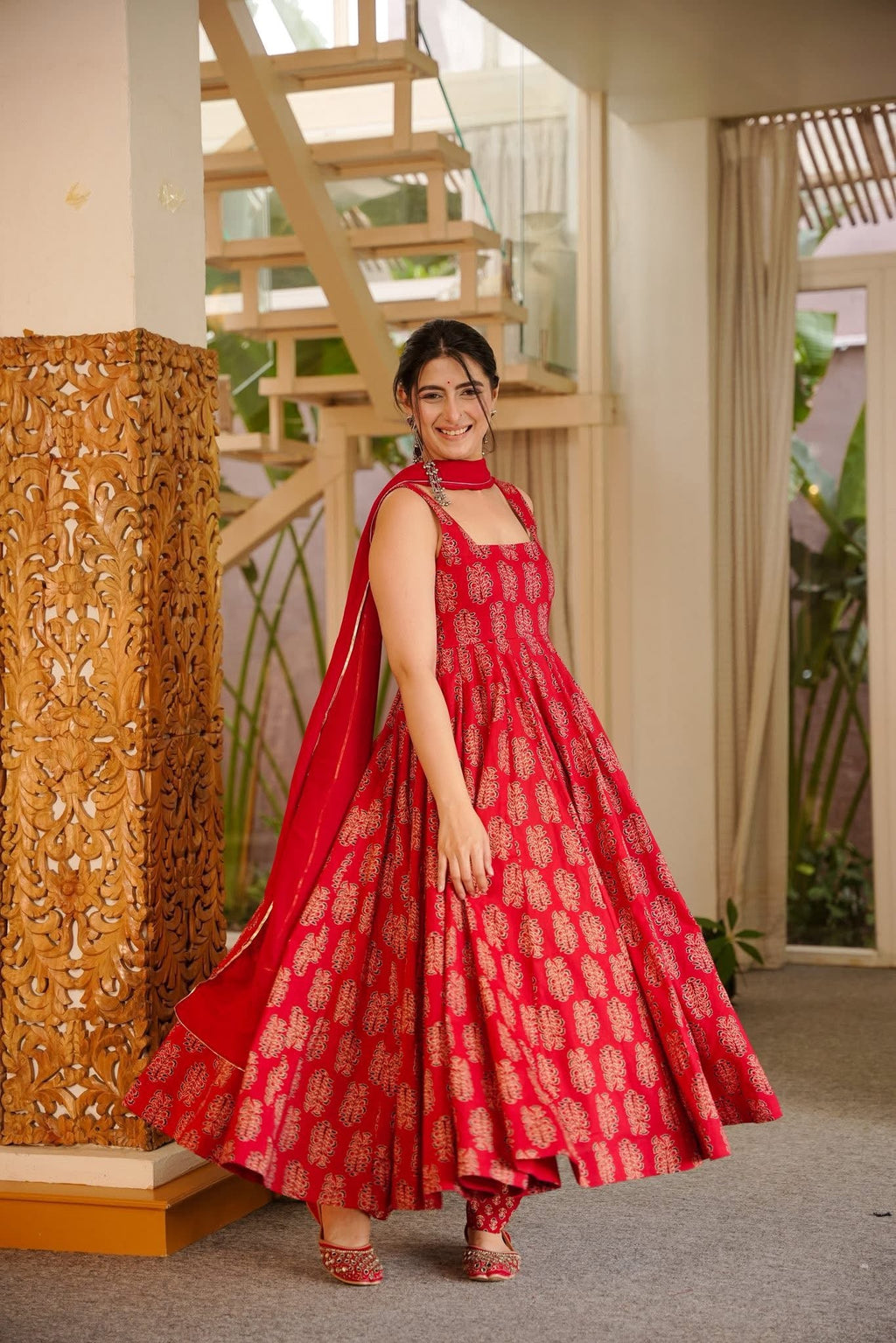 IRAAJA RED ANARKALI SUIT SET