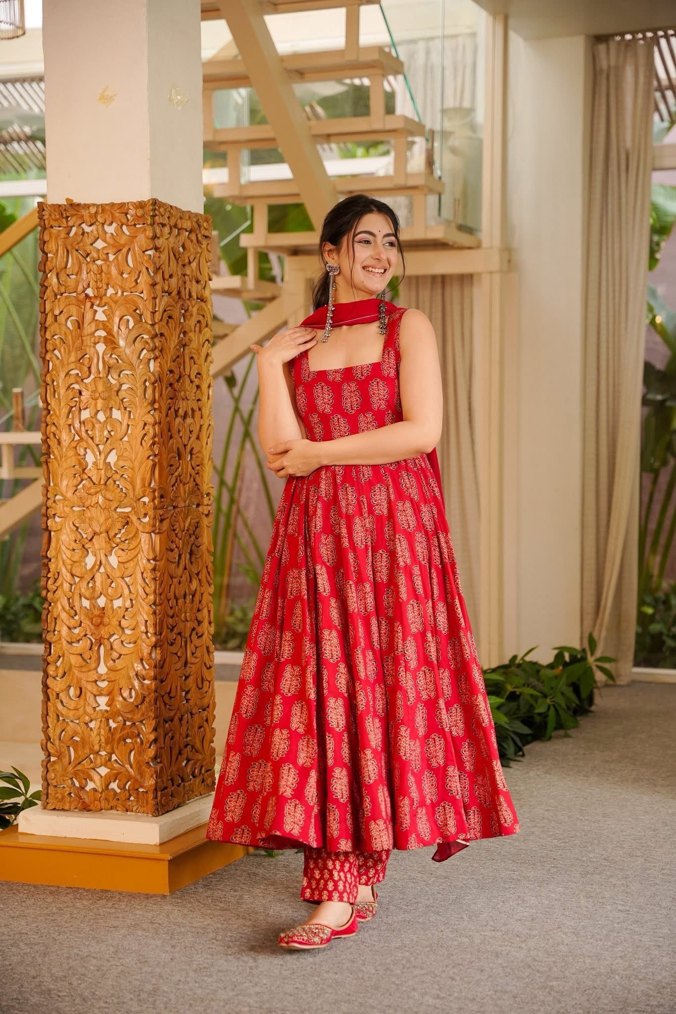 IRAAJA RED ANARKALI SUIT SET
