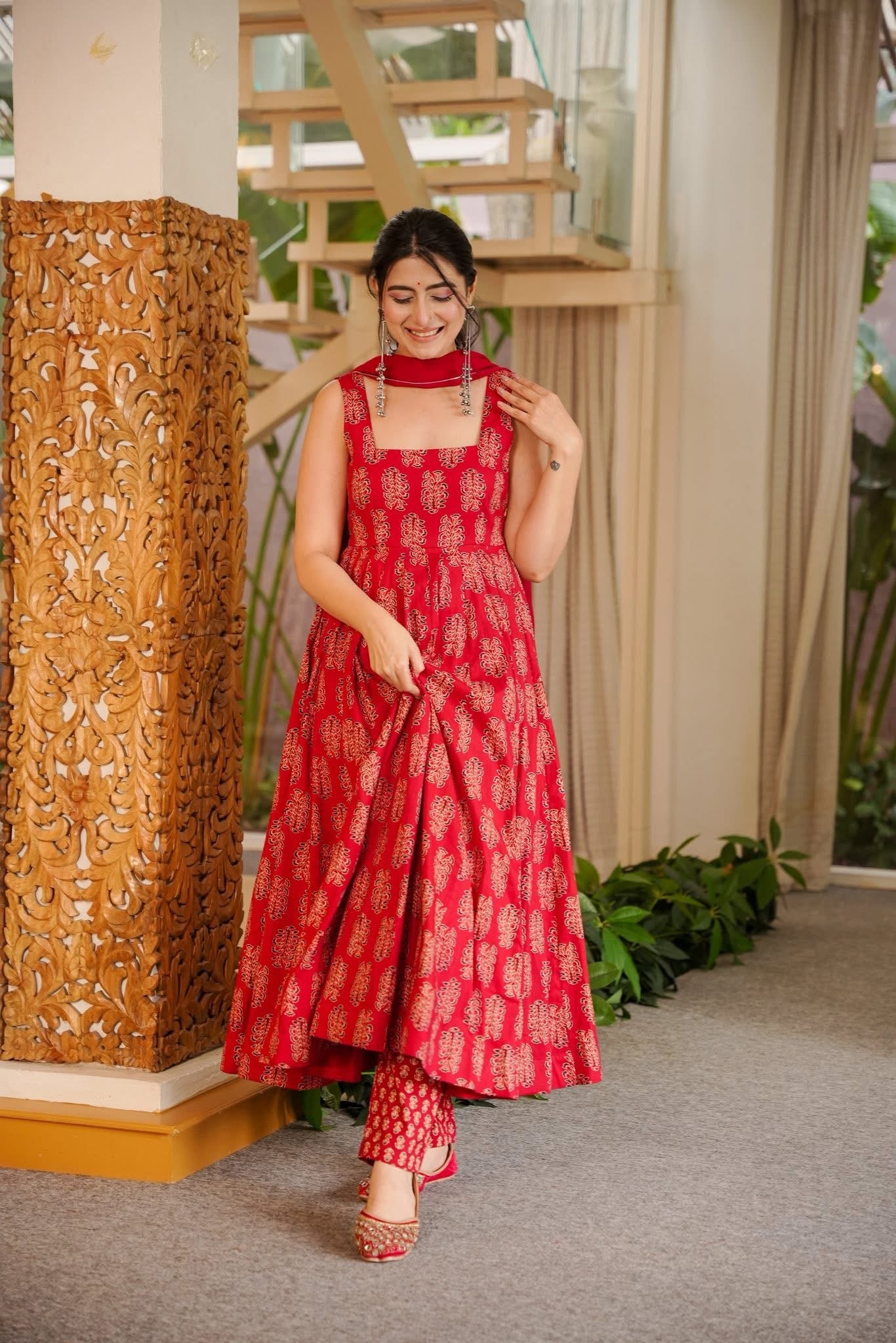 IRAAJA RED ANARKALI SUIT SET