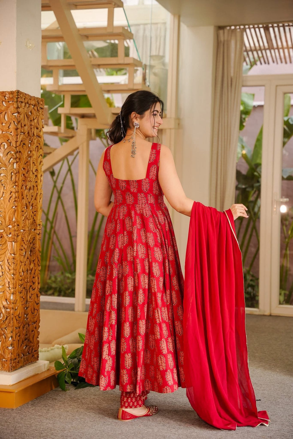 IRAAJA RED ANARKALI SUIT SET