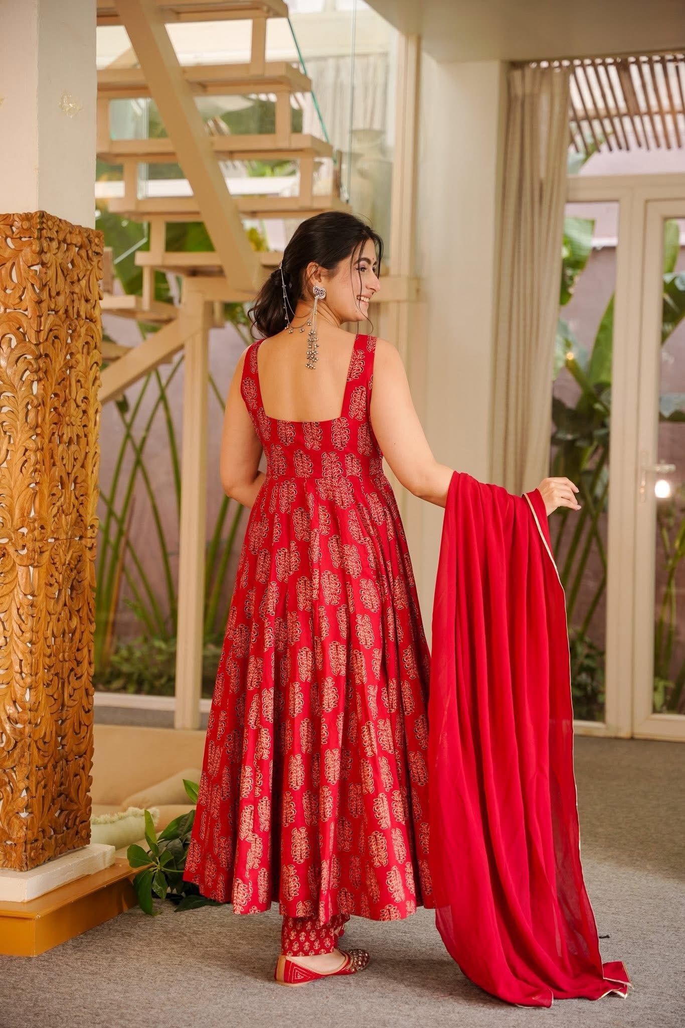 IRAAJA RED ANARKALI SUIT SET