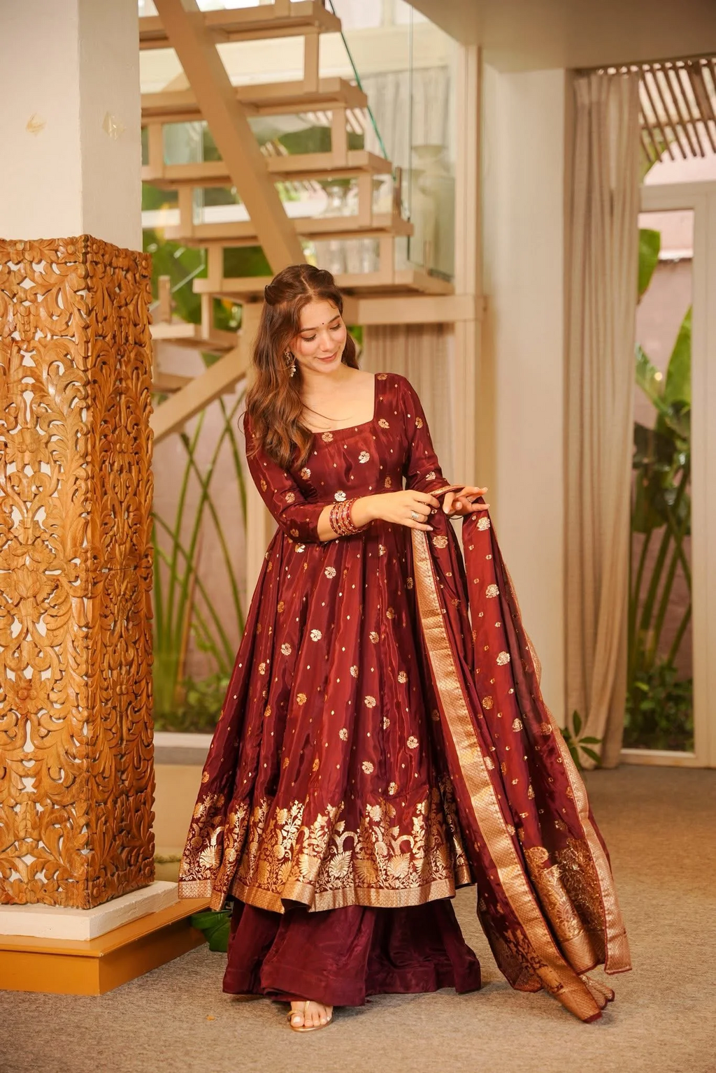 ZIVAH SILK ANARKALI SUIT SET WITH DUPATTA