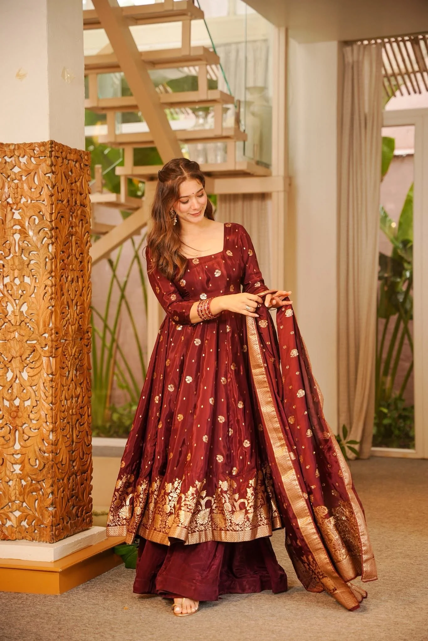 ZIVAH SILK ANARKALI SUIT SET WITH DUPATTA