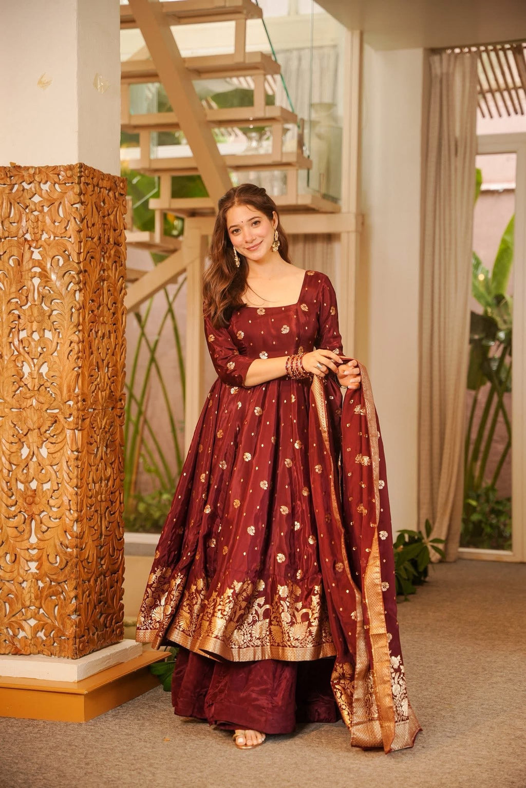 ZIVAH SILK ANARKALI SUIT SET WITH DUPATTA