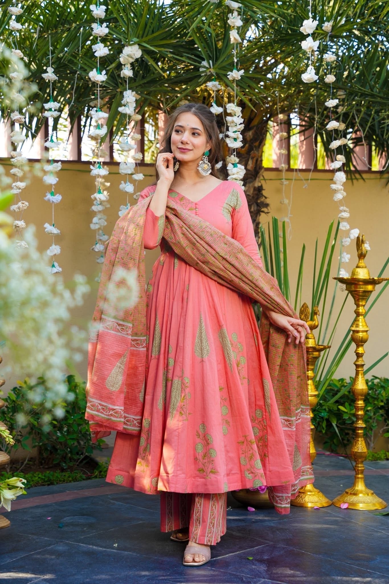 FLORYN COTTON ANARKALI SUIT SET
