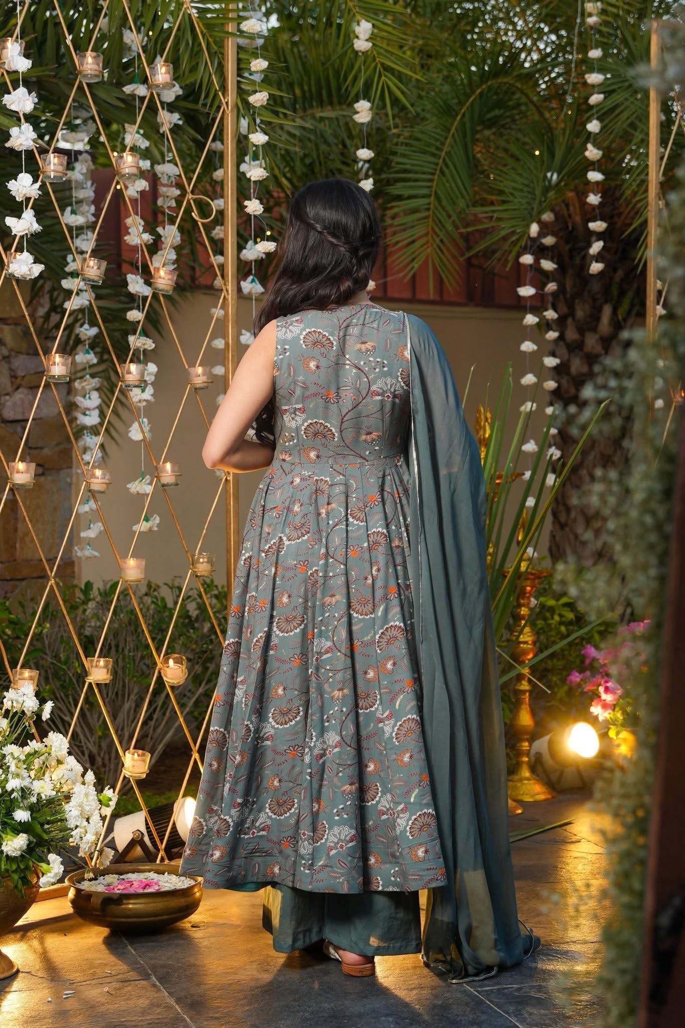 GREYISH PRINTED RAYON SUIT SET
