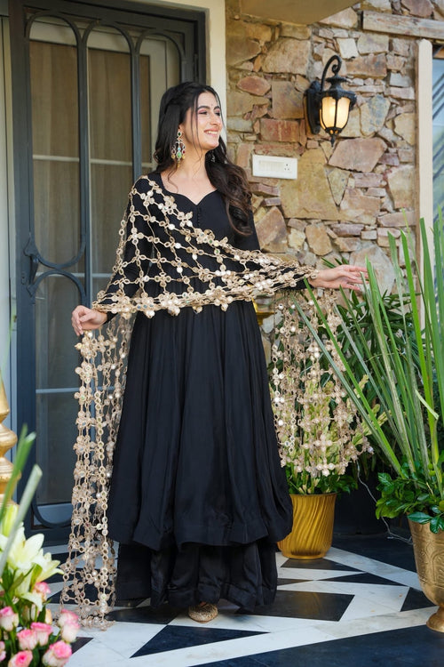 CREPE MYSTIC BLACK ANARKALI SUIT SET