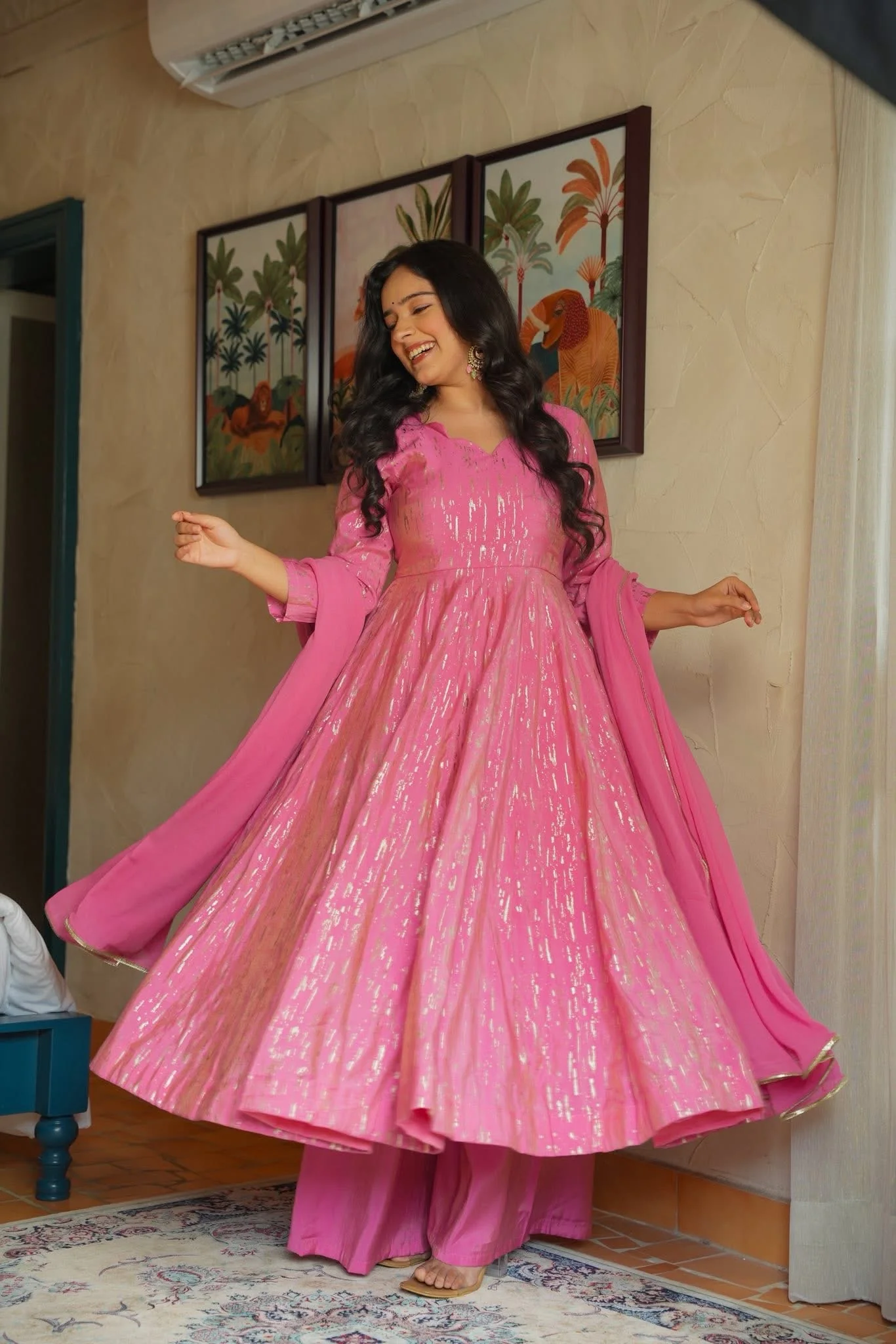 FAWNA PINK ANARKALI SUIT SET WITH DUPATTA