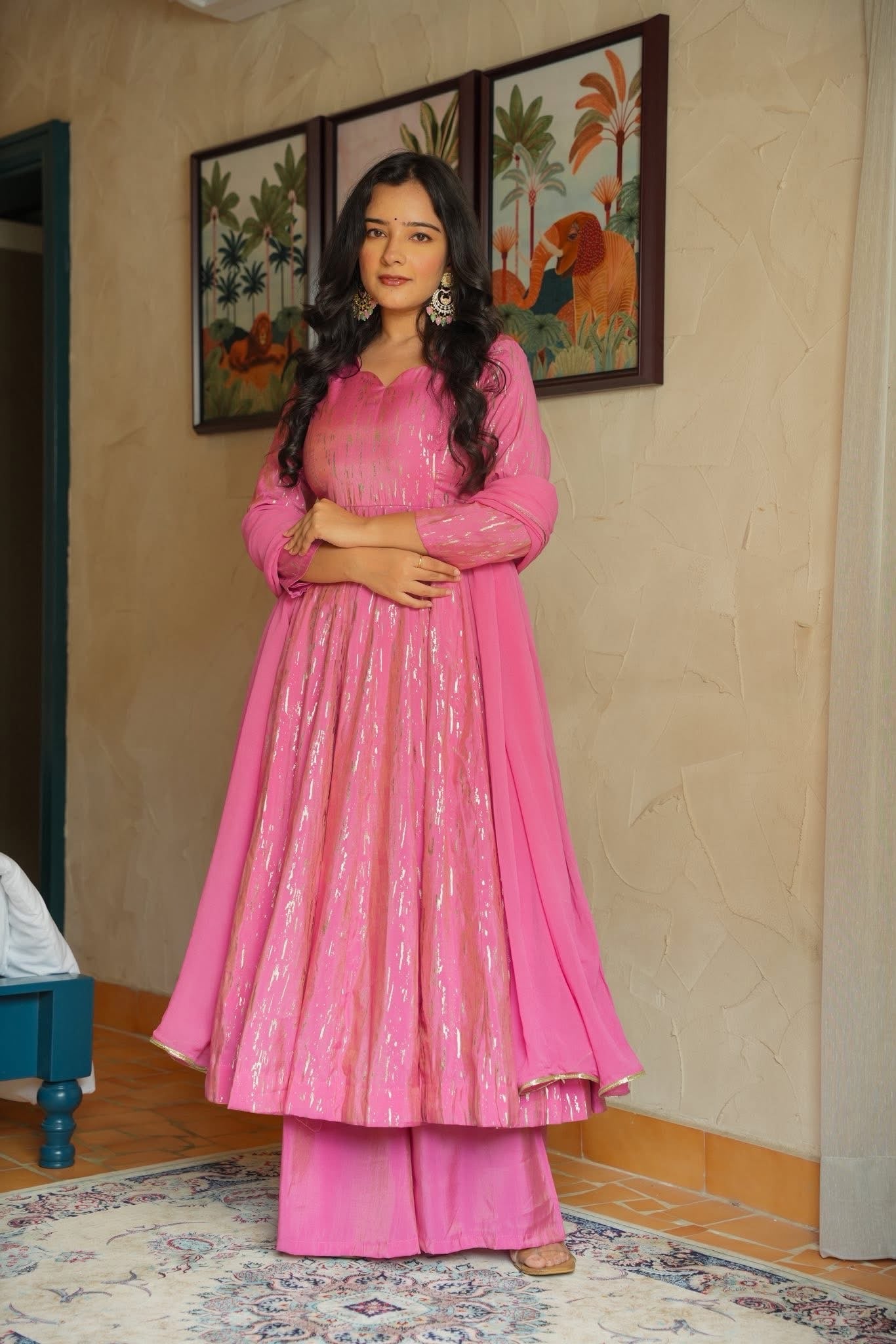 FAWNA PINK ANARKALI SUIT SET WITH DUPATTA