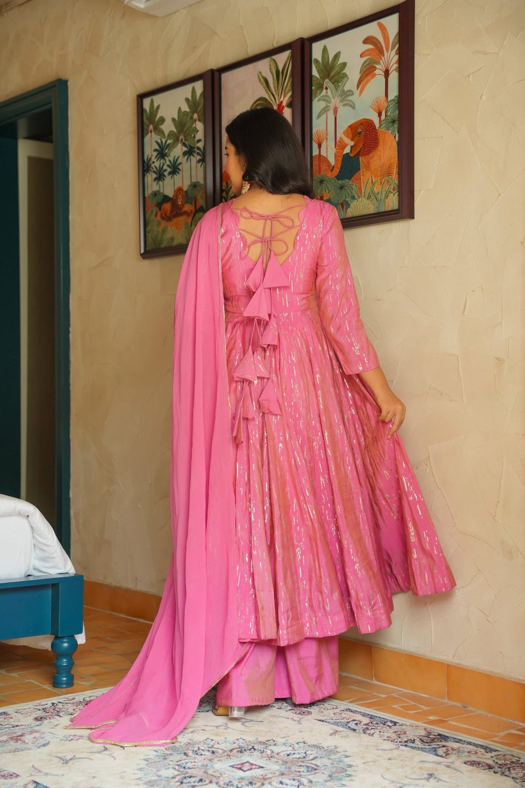FAWNA PINK ANARKALI SUIT SET WITH DUPATTA