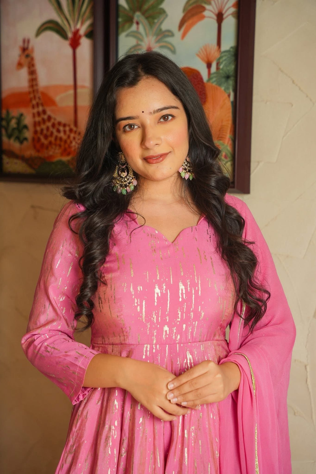 FAWNA PINK ANARKALI SUIT SET WITH DUPATTA