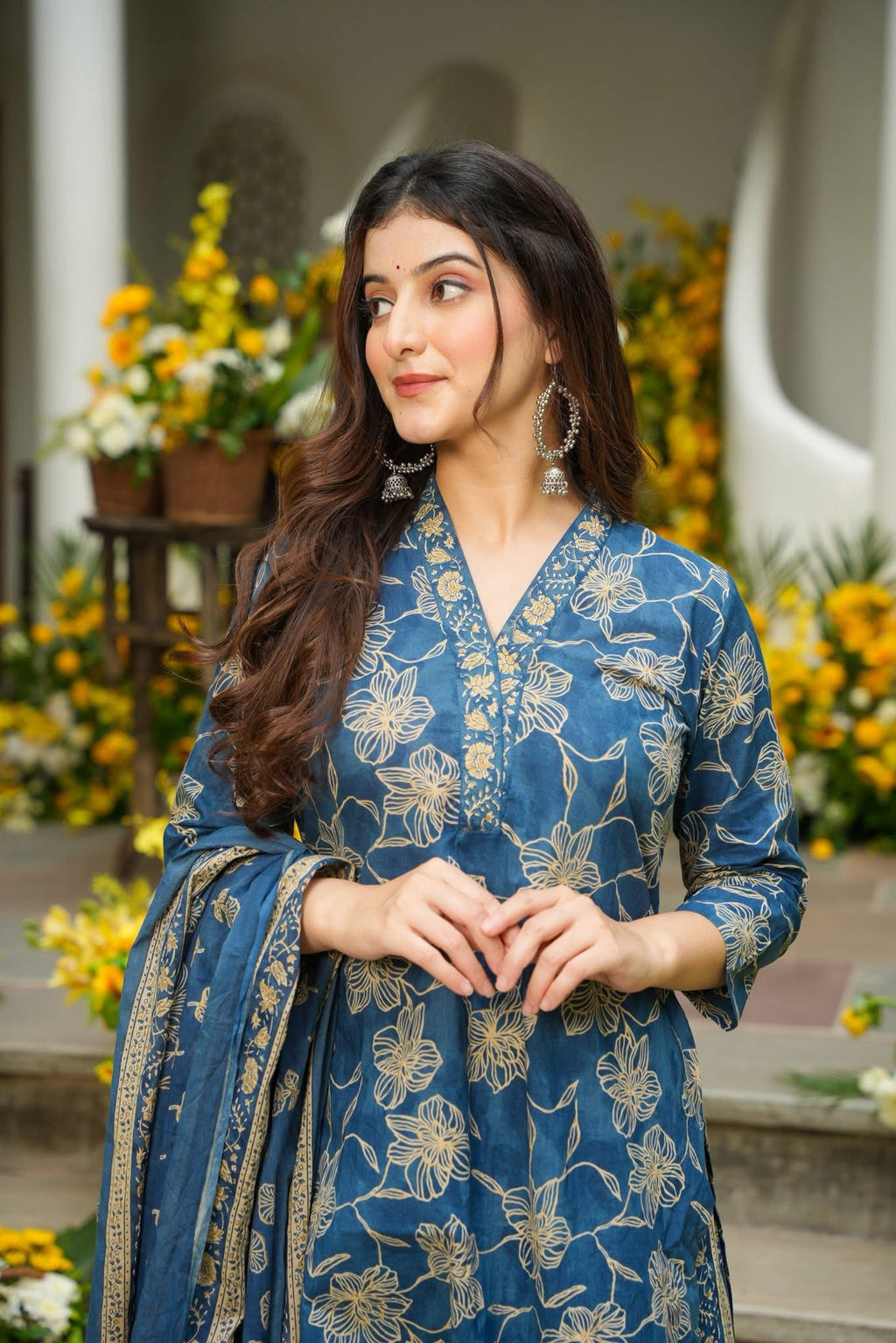 ANHAITA BLUE PRINTED COTTON KURTA SET