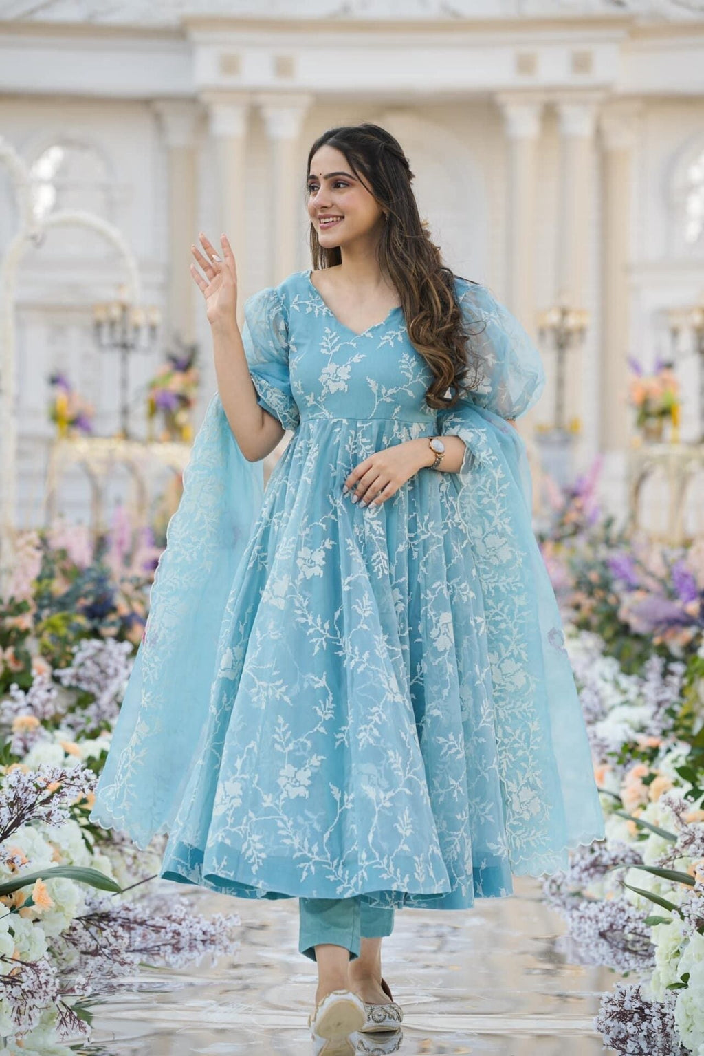 AKAYDA BLUE ORGANZA SUIT SET