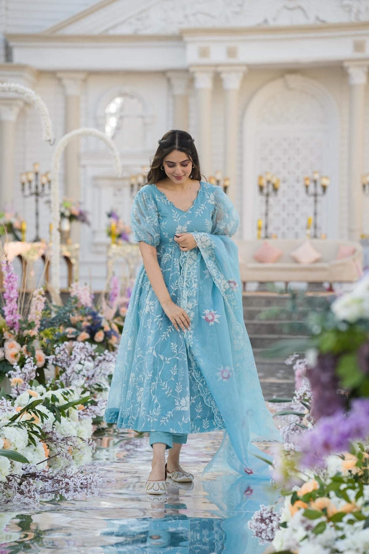 AKAYDA BLUE ORGANZA SUIT SET